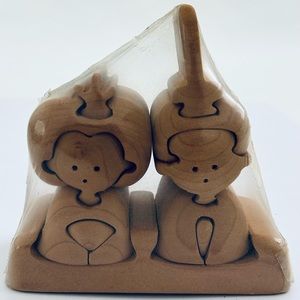 Vintage Japanese Wood Puzzle Wedding Couple Made In Japan